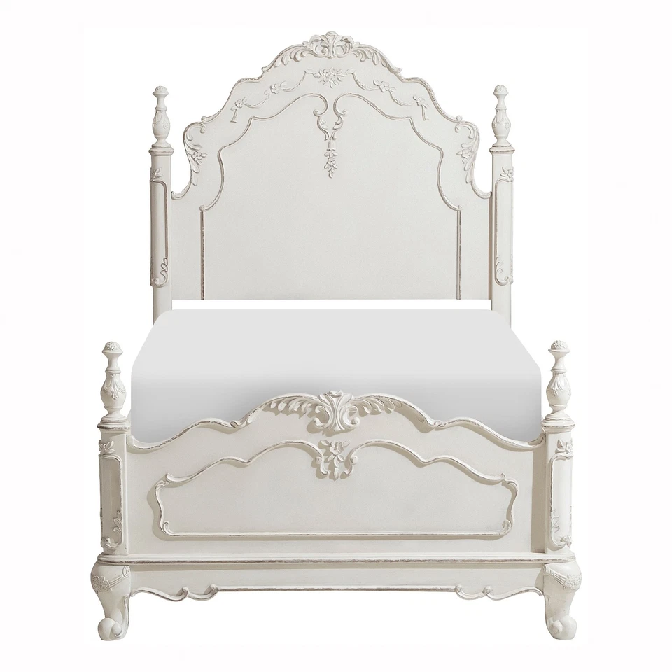 4 PC DREAMY ANTIQUE WHITE 4 PC QUEEN BED NS DRESSER MIRROR BEDROOM FURNITURE SET - Image 2 of 4