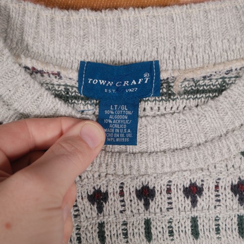 Vintage Towncraft Men's Large Tall Cotton Blend Sweater Geometric Birdseye Knit - Picture 4 of 22