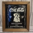 Vintage Coca Cola Wood Frame Glass Advertisement Sign Nouveau Silver Black