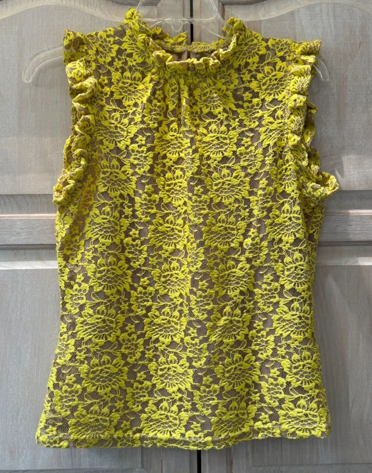 NWOT Anthropologie Dolan Left Coast  Yellow Lace Ruffle w/ Cami Tank Size Small — 第 2/4 张图片