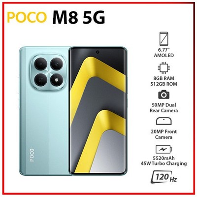 Xiaomi POCO M8 5G 8GB+512GB GREEN Dual SIM Unlocked Android Cell Phone