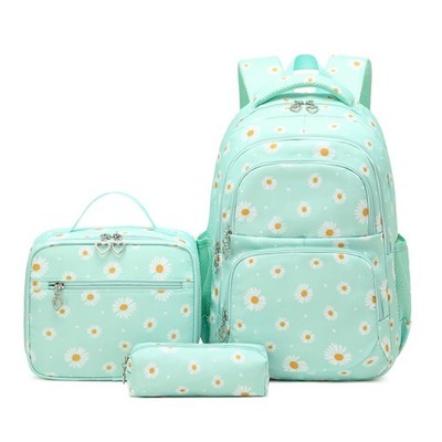 3Pcs Daisy Prints Backpack for Girls Bookbag set Primary School Daypack Eleme...