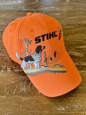 Vintage STIHL Hunting Hat Blaze Orange Pointer Dog Embroidered Cap