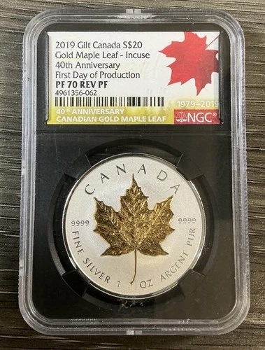 2019 Canada $20 Gilt Maple Leaf Incuse 40th Anniversary NGC PF70REV PF FDOP 🇨🇦