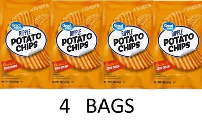 Great Value Ripple Cheddar & Sour Cream Snack Potato Chips 8 oz Bag - 4 BAGS