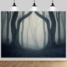 7x5FT Foggy Spooky Forest Backdrop Halloween Dark Woodland Party Decor