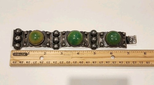 Bracciale Pre Aquila Modernariato Calcite Argento Sterling Pannello Pietra Cabochon Verde - Foto 16 di 18
