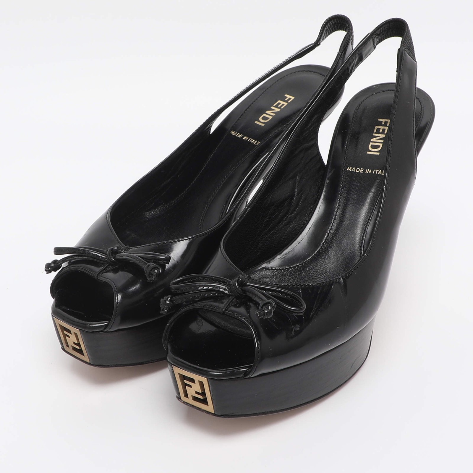 Fendi Black Leather Fendista Platform Slingback Pumps Size 36.5 thumbnail 2
