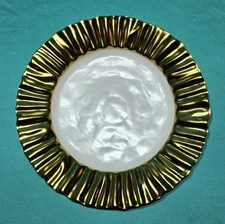 One New Maulo Dinner Plate Gold Tone Rippled Rim 10 1/2" Dia. 6 Available