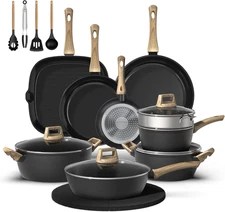 23 Pcs Pots and Pans Set, Non Stick Ceramic Cookware 23-PC Set Black