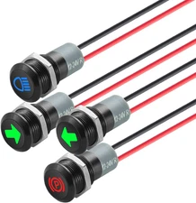 12V LED Indicator Small Light Waterproof 1/2"(12mm) Panel Cutout 12V 24V Metal