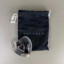 Steuben heart to heart Eric Hilton crystal glass hand cooler figurine Signed Box