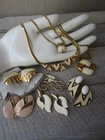 Vintage TRIFARI Cream Enamel Lucite Gold Tone Pendant Necklace Pin Earrings LOT