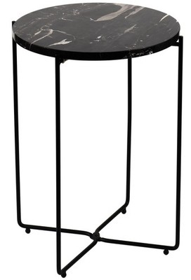 Modern Lightweight Black Marble Top Round Side Table for Small Spaces