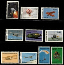 Sierra Leone 1987 - Flight Airplanes - Set of 10 Stamps - Scott #889-98 - MNH