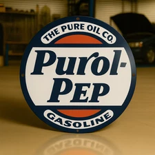Vintage Purol-Pep Gasoline The Pure Oil Co.  Heavy Metal Sign XL- 19.7" (50 cm)