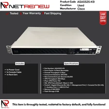 Cisco ASA5525-K9 ASA 5525-X Firewall Security Appliance 8-Port Gigabit Ethernet