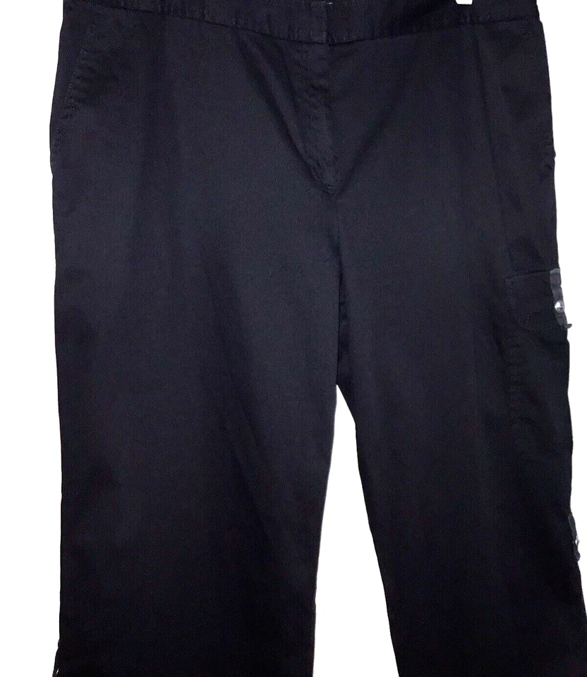 Pantalones cargo capri negros de pierna recta Izod para mujer con lengüeta enrollable de algodón talla 14 cremallera Foto 3 de 4