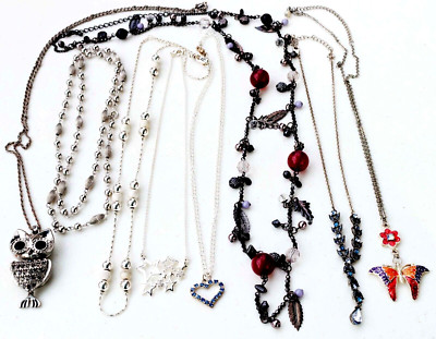 Lot of 8 Vintage Silver Tone & Black Metal Necklaces - 2 NRT and Aigner signed