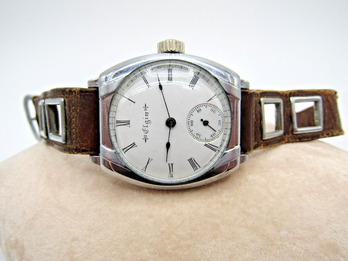 Vintage Elgin Trench Watch Grade 222 0S Jewels Porcelain Roman