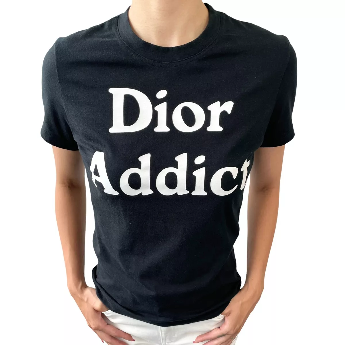 Christian Dior Vintage Dior Addict Big Logo T-shirt Top #38 Cotton Black RankAB