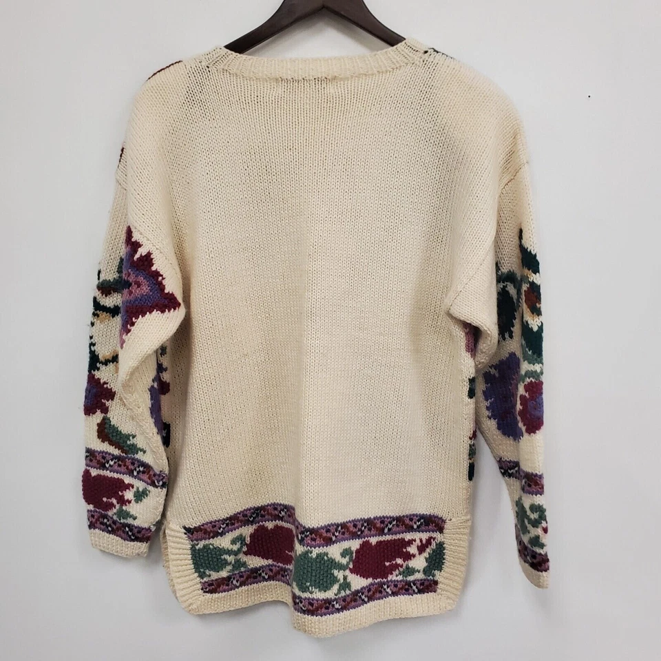 复古 Norm Thompson 女式羊毛 Cottagecore 花卉毛衣 M 码舒适独立 — 第 4/4 张图片