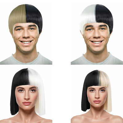 Fashion Woman Men Style Short Bob Wigs Half Black Blonde White