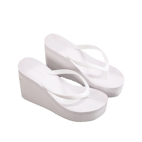 Damen Sommersandalen Plateau Keilabsatz Hausschuhe einfarbige Schuhe mittlere Absätze Flip Flops - Bild 6 von 59