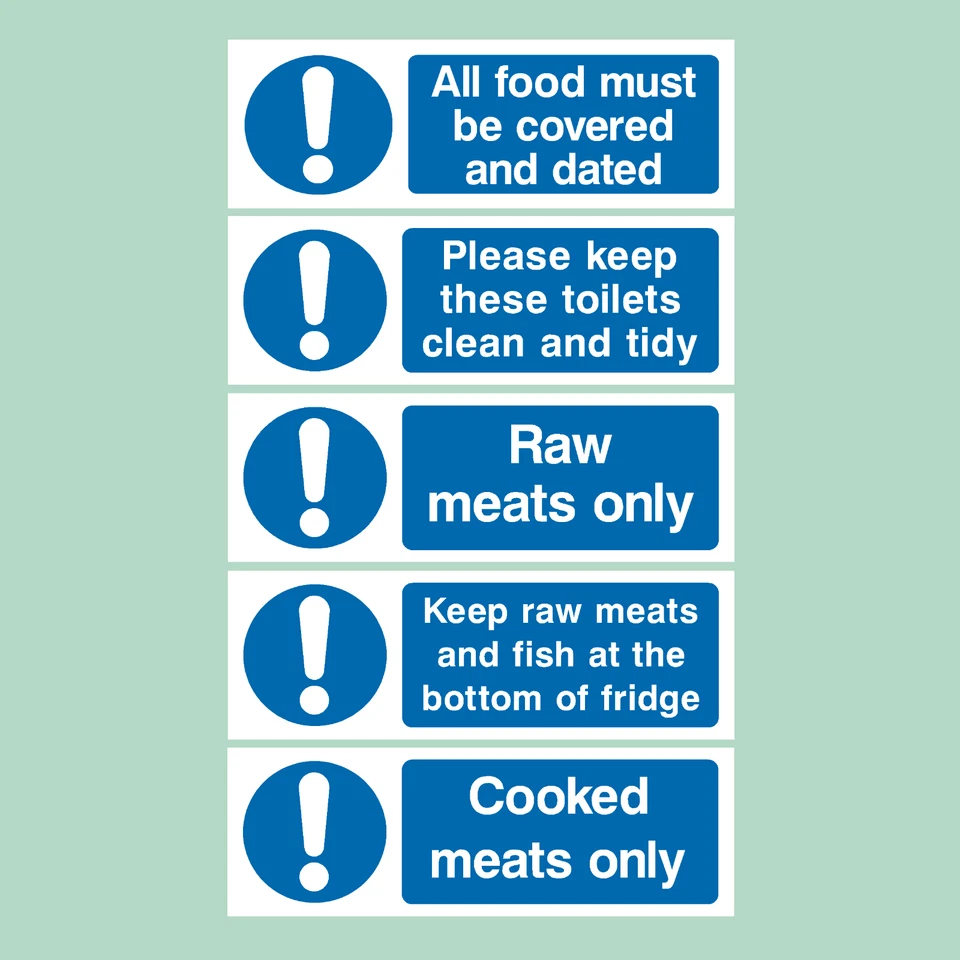 THESIGNWAREHOUSE Food Hygiene Plastic Sign OR Sticker - Raw Meat, Wash Hands, Food Covered, Fish