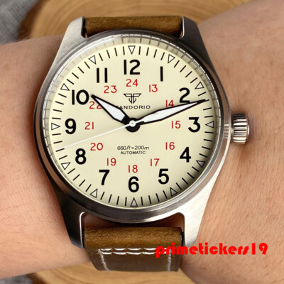 Tandorio Pilot Dive Automatic Men Watch Beige Dial AR Sapphire 20atm NH35 PT5000