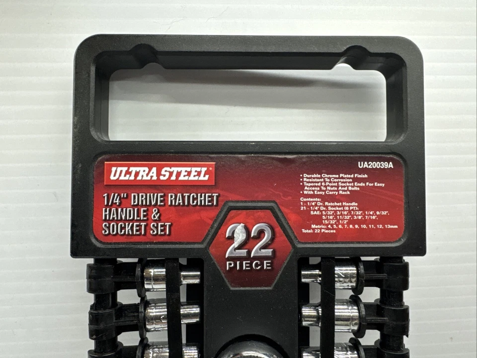 Ultra Steel 22 Piece 1/4" Drive Ratchet Handle And Socket Set BRAND NEW - Image 3 of 4