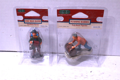 Lemax  PUSHING BARREL & One Man Band Figure # 97529 #97528VTG 2001 NIP