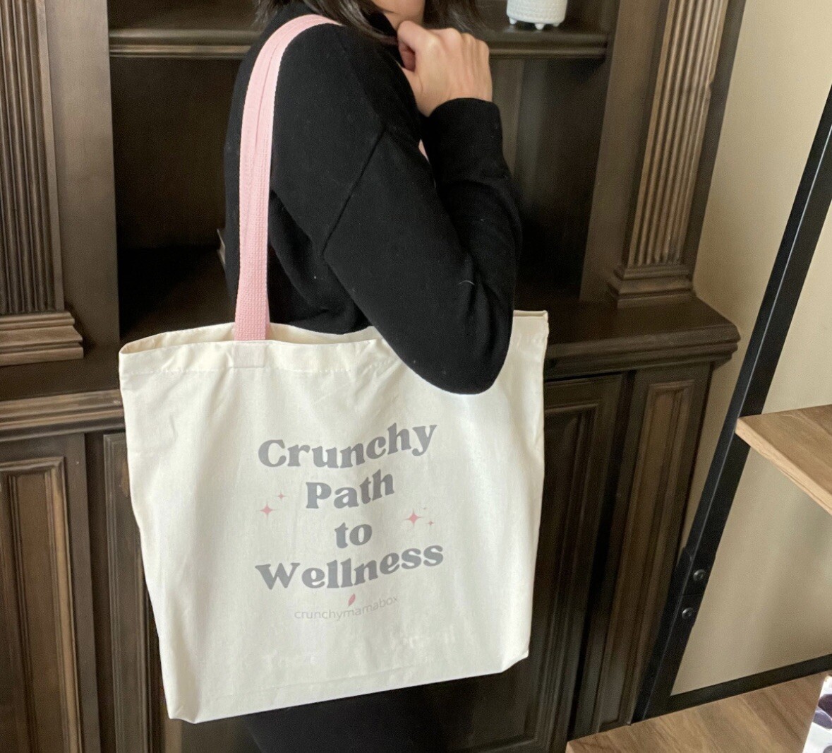 Crunchy Path to Wellness Pink Strap Canvas Tote for Everyday Use