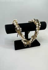 J Crew Gold Tone Faux Pearls Rhinestones Multi Chain Statement Necklace 180.8g