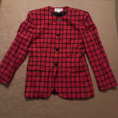 【良品】Christian Dior チェック柄ジャケット レッド M Vintage Wool Christian Dior Red Plaid Blazer Jacket Women's Size