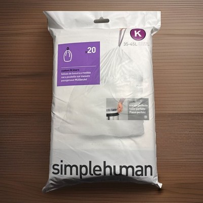 Simplehuman K Custom Fit Trash Can Liners 20 Ct 35-45L Bags Extra Strong Sealed
