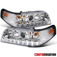 Fit 1998-2011 Ford Crown Victoria LED Strip Projector Headlights Headlamps 98-11