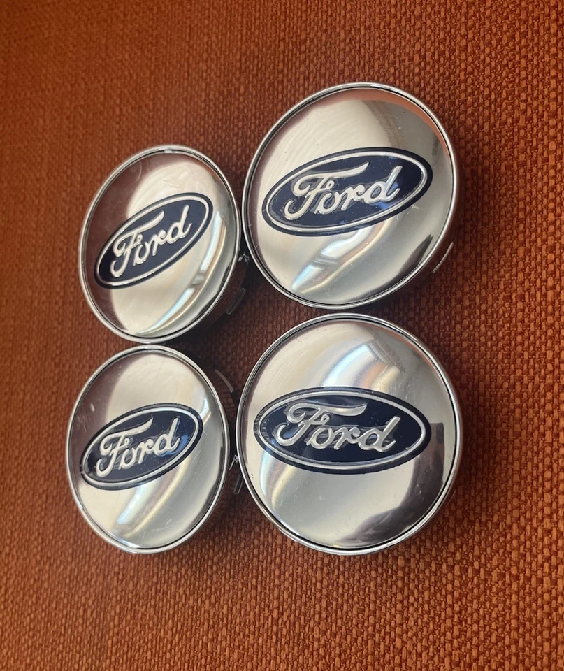 4x Tapacubos centrales de rueda Ford azul sobre plata brillante para Flex Ranger Taurus Explorer Foto 3 de 4