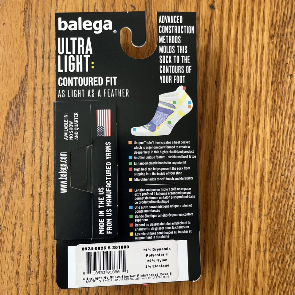 Balega Ultralight Contoured Fit No Show  Socks Sz Small Pink/Rose Made In USA - Image 4 of 4