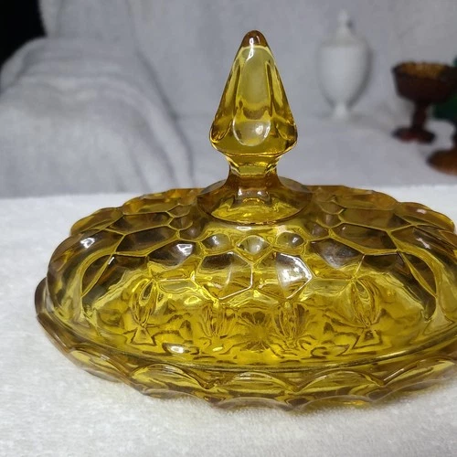 Vintage Anchor Hocking Fairfield Glass Amber/Honey Gold Butter Dish w/Lid, EUC