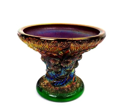 Northwood Signed Carnival Glass Iridescent Acorn Burrs 5 1/4" Punch Bowl Base