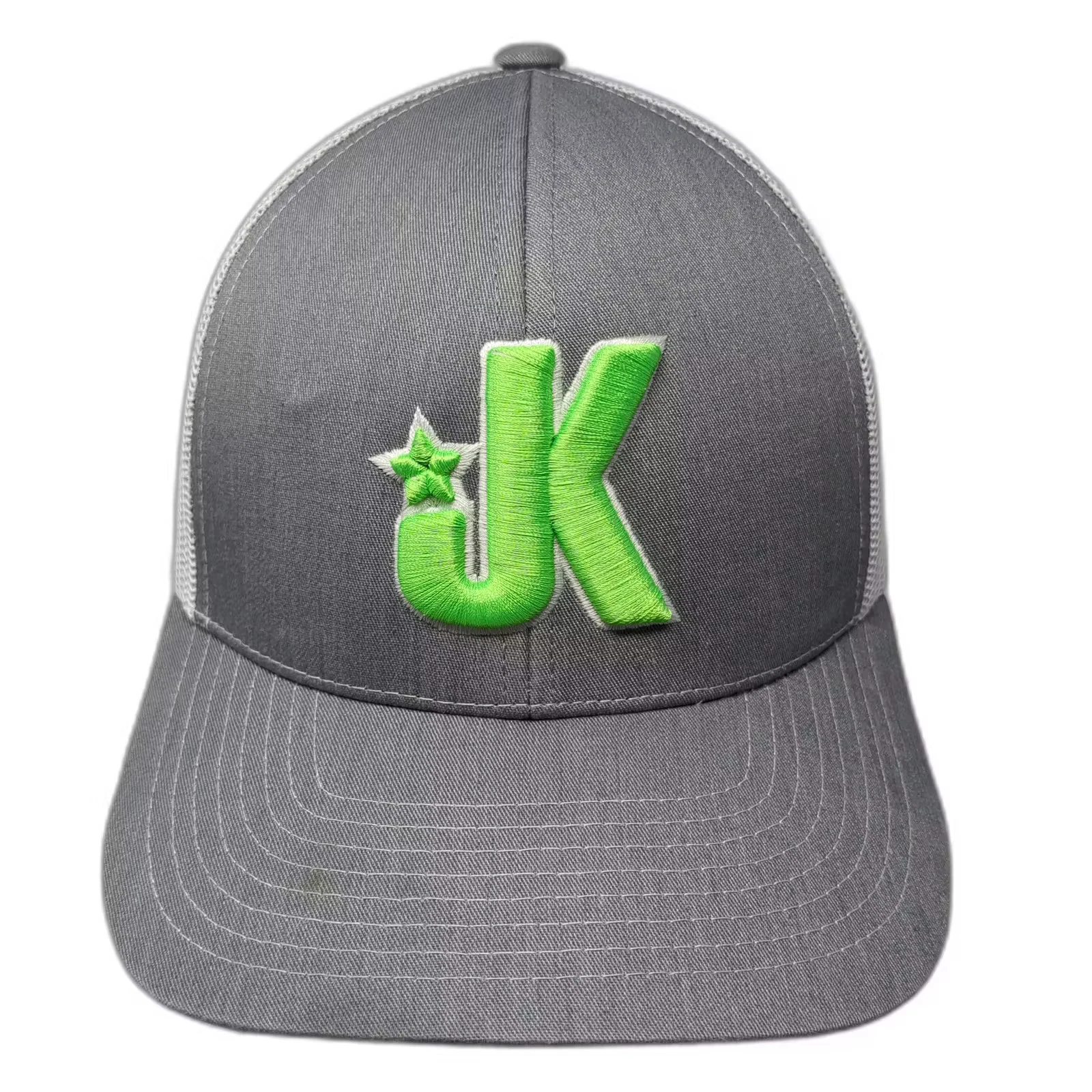 Pacific Headwear Trucker Hat Gray Green One Size Adjustable Embroidered JK Logo