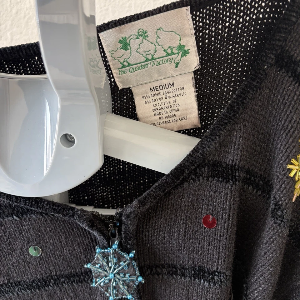 Vintage Quacker Factory Snowman Christmas Holiday Cardigan Sweater Size Medium - Image 3 of 4