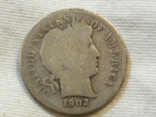 1902 S liberty barber silver dime ten cent coin