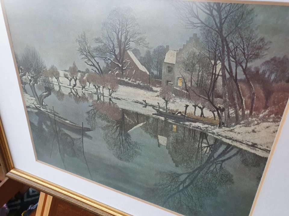 Gemälde Druck gerahmt Glas signiert Max Clarenbach winterliche Dämmerung 1905 - Bild 4 von 4