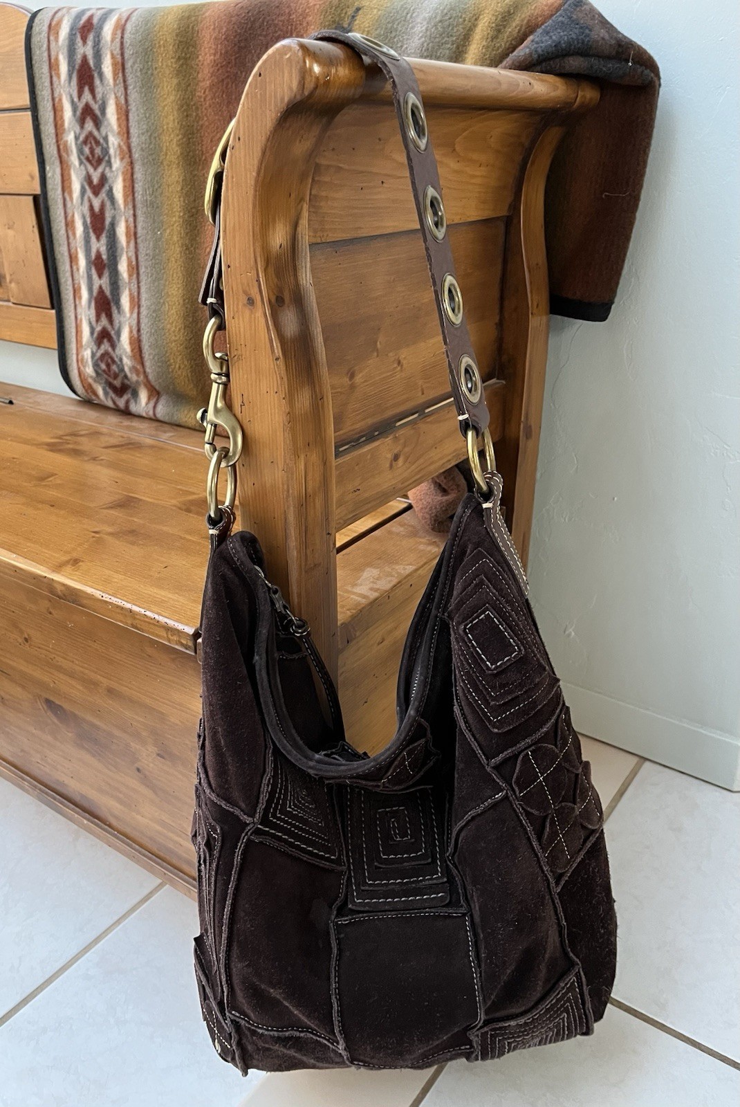 COACH Large Brown Suede Leather Patchwork Mosaic … - image 3