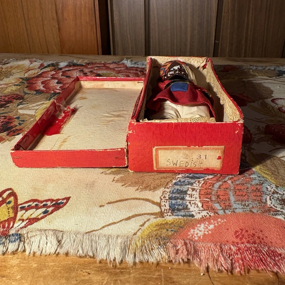 Vintage African American Composition Doll Ethnic Costume in Original Box Swedish - Image 2 of 4