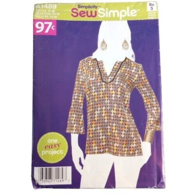 Simplicity A1489 Pattern Misses' Tunic Top Pullover 3/4 Sleeves Easy 10-14 Cut