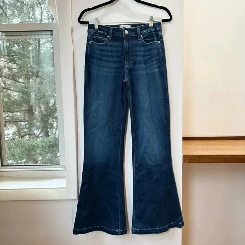 NWT Paige Genevieve Modern High Rise Flare Jeans Dark Denim Blue 27 - Picture 8 of 16