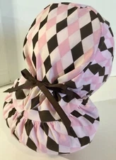 Pink & Brown Argyle Medical Ponytail Pouch Surgery Scrub Cap Chef Hat Dental